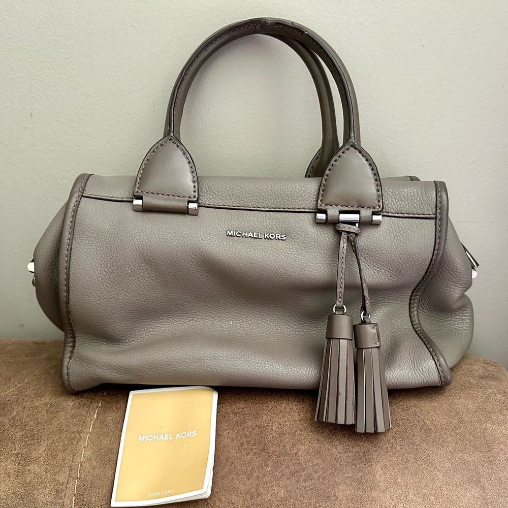 MICHAEL KORS Geneva Cinder Gray Leather Satchel Shoulder Tassel Handbag